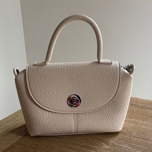 Pebbled Vegan Leather Crossbody Satchel in Ivory